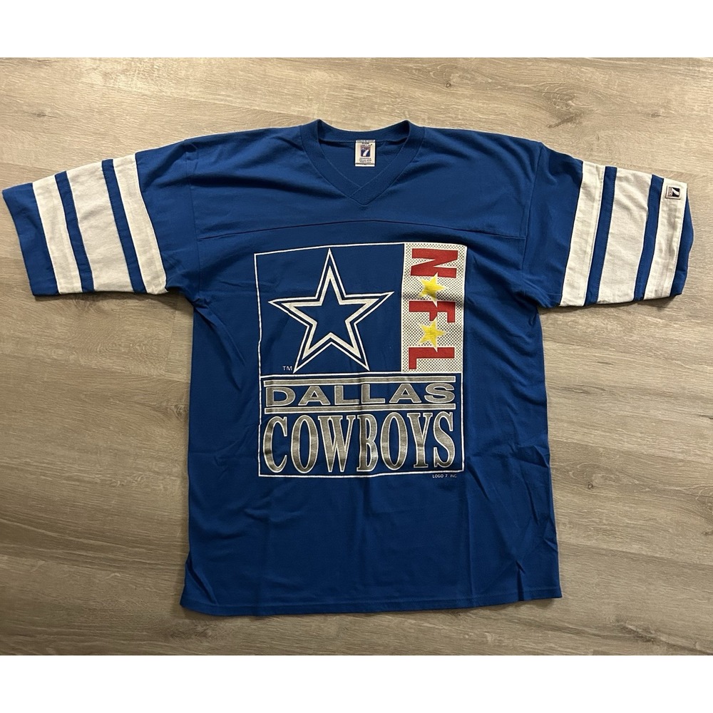 Dallas Cowboys Logo 7 Vintage 90's Single Stitch Jersey Style Blue Shirt USA XL